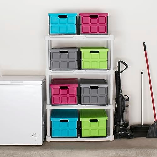 Glad Collapsible Storage Bin with Lid - 48L Foldable Plastic Box for Garage, Car Trunk, and Organization - Stackable Lidded Container with Handles, Purple - Image 4