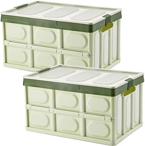 Lidded Storage Bins 2 Pack 30L Collapsible Storage Box Crates Plastic Tote Storage Box Container Stackable Folding Utility Crates for Clothes Books Snack Shoe Bag and Grocery Storage Bin-Green by jocabo