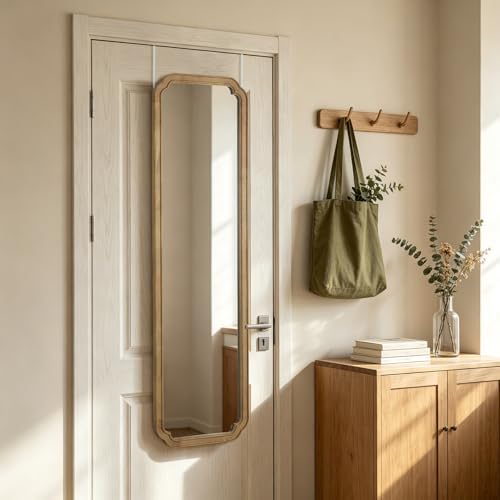 WallBeyond 48" x 14" Full Length Door Mirror with Rustic Rounded Corner Wood Frame, Over the Door Hanging Mirror for Bedroom, Closet, Dressing Area and Entryway, Natural - Image 2