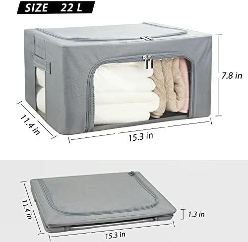 UUBEMM Clothes Storage Bins with Foldable Sturdy Frame,Stackable Storage Box for Closet Shelf Organizers for Seasonal Clothing,Blankets,Towel Bed Sheets,Toys Gift Others (Small -22L x3PACK, Grey) - Image 2