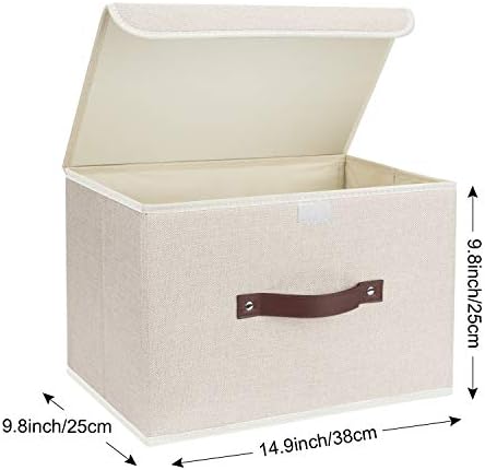 TYEERS Collapsible Storage Boxes, Washable Fabric Storage Bins with Lids, 14.9x9.8x9.8 inches, 2 Pack, Beige - Image 2