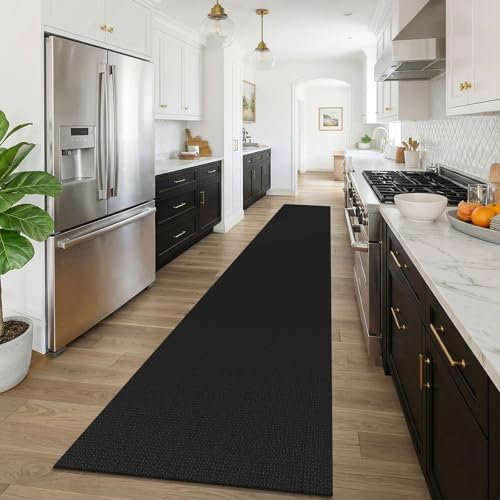 KOZYFLY Black 2.5'x16' Runners Rugs for Hallway, Extra Long Washable Runner Rug, Woven Non Slip Kitchen Runner, Cotton Entryway Rug, Floor Carpet for Entry, Aisle, Hall, Black/Dark Grey - Image 2