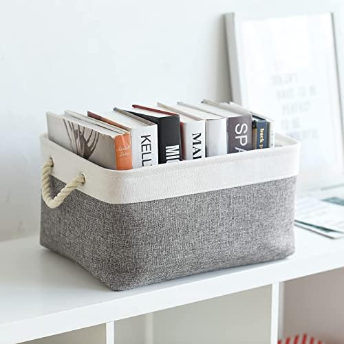 TheWarmHome Organization and Storage Basket for Organizing- 16x12x8 inch 1 Pack Fabric Storage Cubes, Collapsible Storage Bins for Shelves Organizer Gift Closet Cloth Toy (White & Grey) - Image 3
