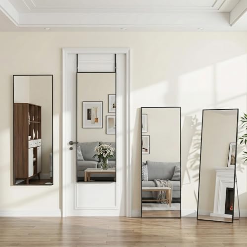 Antok Over The Door Mirror Full Length, 58'' x 21''Wall Mounted Hanging Mirror, Aluminum Alloy Frame, Shatterproof Glass, No Drill Installation for Bedroom, Closet, Bathroom, Dorm, Rect Corner,Black by AntokMirror