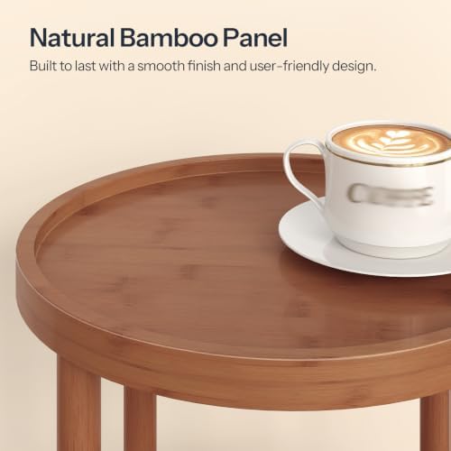 HOOBRO Set of 2 Small Round Side Tables with Charging Station, 3-Tier Round Bamboo End Tables, Easy Assembly, for Living Room, Bedroom, Apartment, Walnut WL152UBZP201 - Image 5