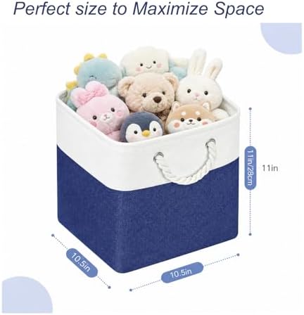 Cube Storage Bins, Collapsible Fabric Storage Cubes Bins, 11 Inch Cube Storage Bins with Handles, Foldable Storage Cubes (White/Navy, 6Pack) - Image 2