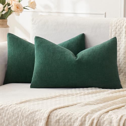 MIULEE Dark Green Chenille Couch Lumbar Throw Pillow Covers, 12x20 by MIULEE