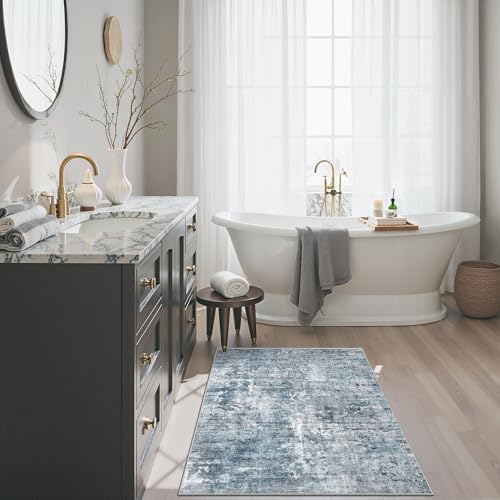 Soalmost 2x3 Abstract Washable Rugs for Entry, Kitchen Area Rug Blue/Grey - Image 2