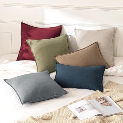 MIULEE Decorative Linen Pillow Covers 22x22 Inch Burgundy Red - Image 3
