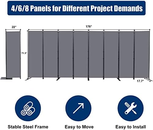 Room Divider 8 Panel-176''Wide,6FT Room Dividers and Folding Privacy Screen - Image 6