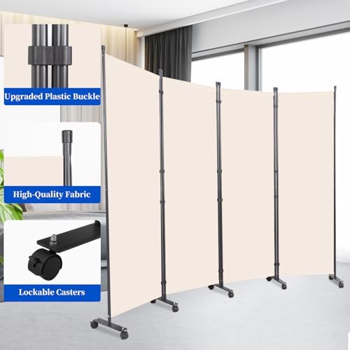 Room Divider 6FT 4 Panel Folding Wall Divider with Lockable Wheels,Beige - Image 3