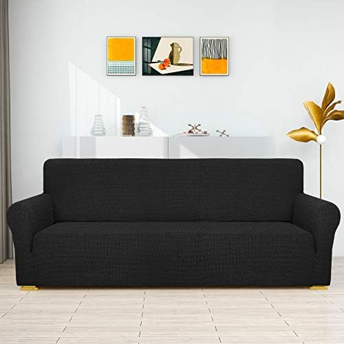 ZNSAYOTX Couch Covers for 3 Cushion Couch High Stretchy Spandex Pet Friendly Sofa Slipcover 1 Piece Non Slip Couch Covers Large Furniture Protector (Black, Sofa) - Image 2