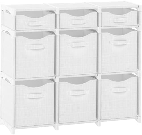 Cube Storage Organizer with Storage Bins Included - The Perfect Closet Organizers and Storage Solution. Includes 9 Storage Cubes, Great For Toy Storage, Closet Storage, Clothes Storage (White-Grey) by Neaterize