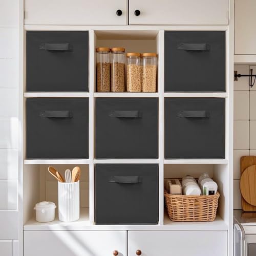 11 Inch Fabric Storage Cubes, Sturdy Foldable Storage Bins, Heavy Duty Cube Organizer for Clothes, Blankets, Shelves, Closets, Bedroom, Living Room, Black, 6 Pack - Image 7