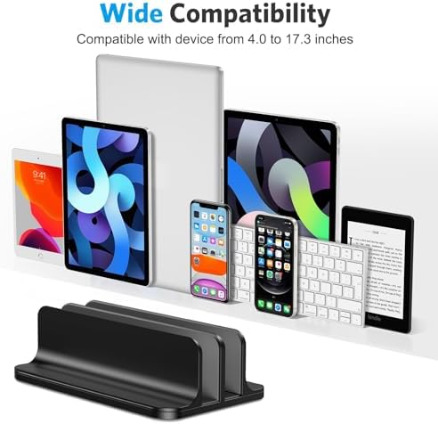 OMOTON Dual Vertical Desk Laptop Stand Holder, Fits MacBook Air/Pro, Black - Image 3