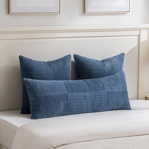 Fancy Homi 2 Packs Dusty Blue Euro Decorative Throw Pillow Covers 26x26 Inch for Bedroom Couch Bed, Rustic Farmhouse Boho Home Decor, Soft Corss Corduroy Patchwork Textured Cushion Case 66x66 cm - Image 5