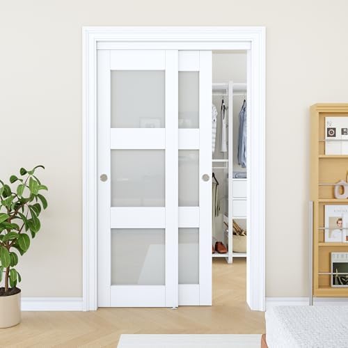 Sliding Closet Door 48"x80", 3 Lite Frosted Glass Door, Need to Assemble by AINLARRY