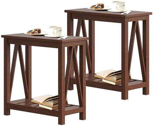 ChooChoo Farmhouse End Table, Narrow Side Table with Shelf by ChooChoo