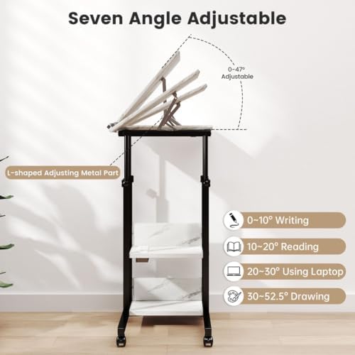 Hadulcet Adjustable C Table with Charging Station, Tiltable Desk C Shaped End Table for Couch, Over Bed Table with Wheels Adjustable Height, Hospital Table Laptop Stand Drawing Desk, Marble White - Image 6