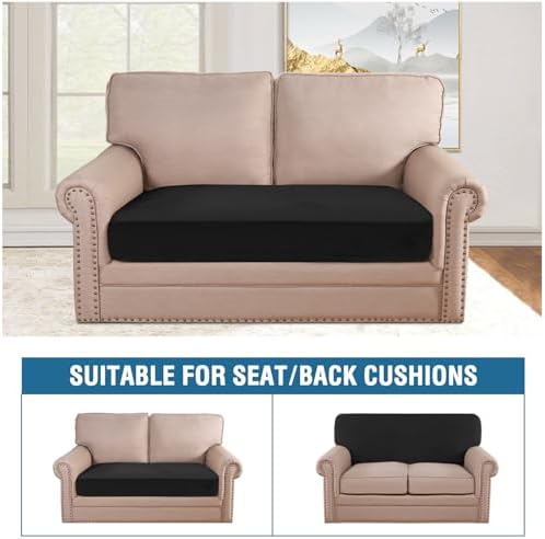 H.VERSAILTEX Velvet Stretch Individual Couch Cushion Cover Plush Slipcover for Loveseat Sofa Furniture Protector Seat Cover (1 Piece Loveseat Cushion Cover, Black) - Image 3