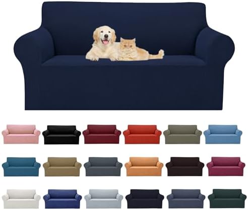 Cupuamon 2026 New Stretch Loveseat Sofa Slipcovers Couch Cover for 2 Cushion Furniture Protector Sofa Covers with Elastic Bottom Jacquard Fabric Small Checks for Pets, Kids - Navy by Cupuamon