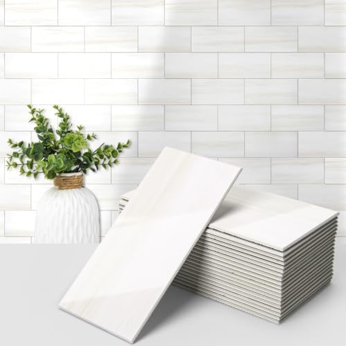 Art3d 102-Pack Peel and Stick Backsplash on Subway Tile, Cream White by Art3d