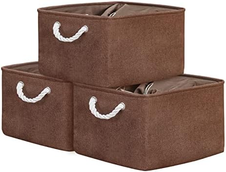 TheWarmHome Organization and Storage Basket for Organizing - 17x14x10 inch 3 Pack Fabric Storage Cubes, Collapsible Storage Bins for Shelves Closet Organizer Toy Gift Cloth (Brown) by TheWarmHome