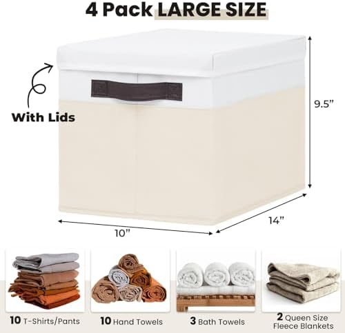 Large Nursery Closet Organizer Bins with Lids 4 Pack - 23 QT Decorative Storage Baskets for Living Room Bedroom Shelf - Stackable Storage Boxes with Lids Handles for Clothes Sweater Book Towel Purse - Image 2