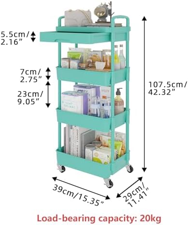 Calmootey 4-Tier Utility Cart with Drawer & Wheels, Storage for Home,Office - Image 5