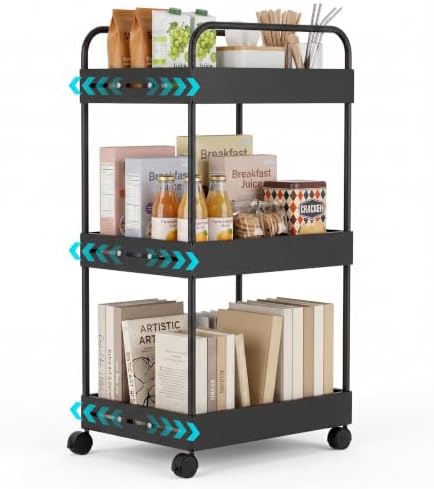 3 Tier Expandable Rolling Storage Cart, Rolling Utility Cart with Wheels by Unknown