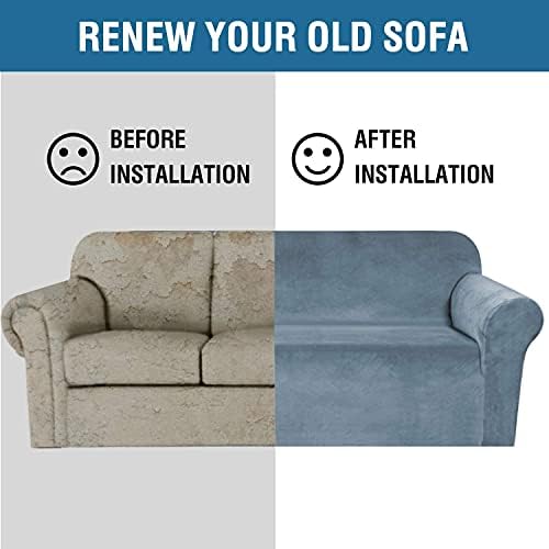 H.VERSAILTEX Stretch Velvet Sofa Covers for 3 Cushion Couch Covers Sofa Slipcovers Furniture Protector Soft with Non Slip Elastic Bottom, Crafted from Comfy Rich Velour (Sofa 72'-90', Stone Blue) - Image 6