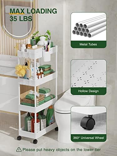 LEHOM Slim Rolling Storage Cart - 4 Tiers Bathroom Organizer Utility Cart - Image 5