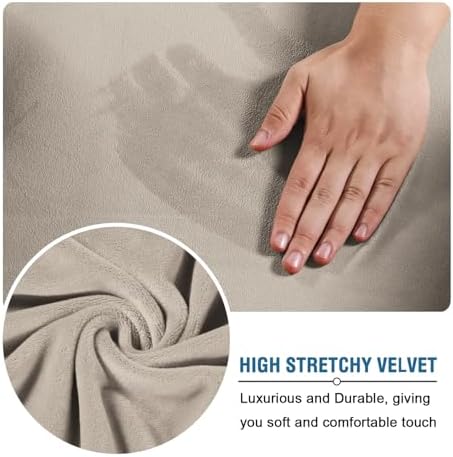 H.VERSAILTEX High Stretch Sofa Slipcover 4 Piece Cover Velvet Furniture Protector Form Fit Thick Velvet Extra Large Sofa Cover for 3 Cushion Couch Width Up to 97 Inch (Large Sofa, French Oak) - Image 5