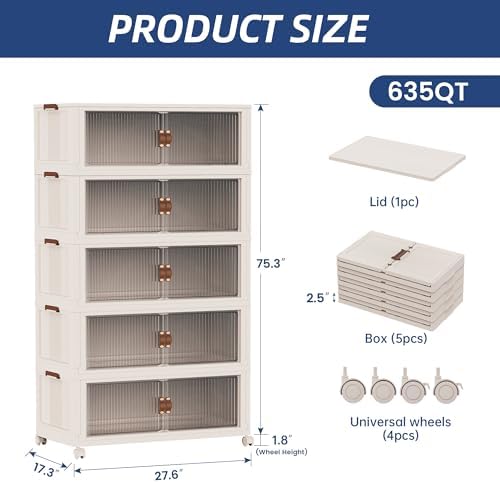 SAILUN 635Qt Stackable Storage Bins,Storage Cabinet a Lid,5Pack Blush White - Image 5