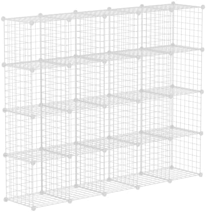 HUBSON Wire Cube Storage Organizer, Book/Toy/Craft/Potted Plants and petCloset Organizers and Storage Shelves, 20-Cube Freely Combinable Metal Grids Storage Shelf, White Iron by HUBSON