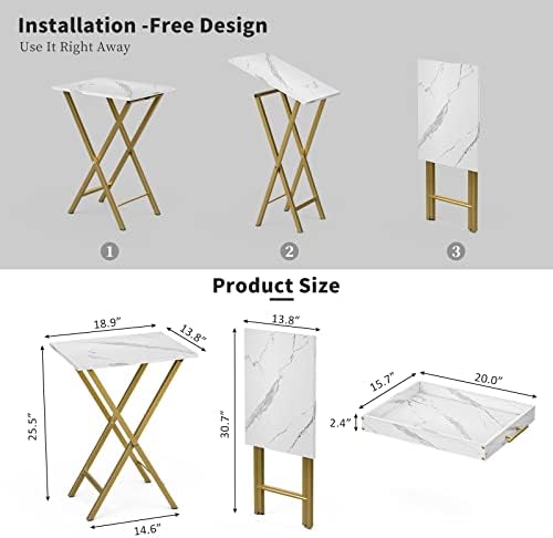 Folding TV Tray Tables, Set of 2 Side Table for Small Place, Snack Eating Tables at Couch, Folding Tables with Removable Serving Tray, Portable End Table Easy Assembly - Image 3