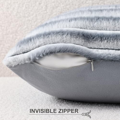 Pallene Faux Fur Decorative Throw Pillow Covers 20x20 Set of 2, Ombre Grey - Image 3