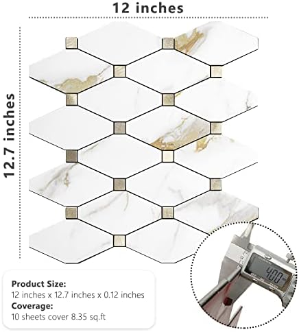 STICKGOO 1 Sheet Peel and Stick Backsplash, Calacatta Golden Stick on Aluminum Composite Tiles Stikers, Self Adhesive Mixed Metal Backsplash for Kitchen, Bathroom, Fireplace, RV - Image 6