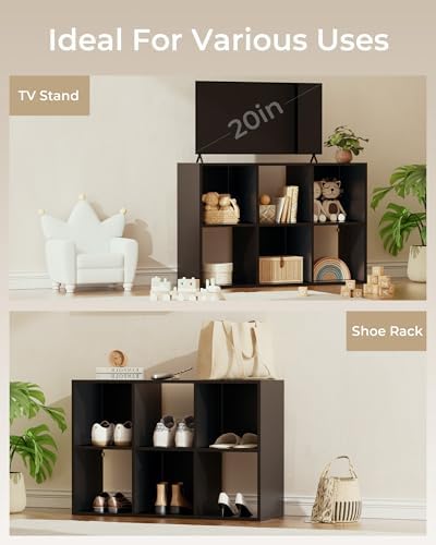 GTPLAYER 6-Cube Storage Organizer, Fits 11" Bins, Vertical or Horizontal Use, Opening Bookshelf, Partial Back Panels, Design Bookcase, for Closet, Bedroom, Home Office, Black - Image 4