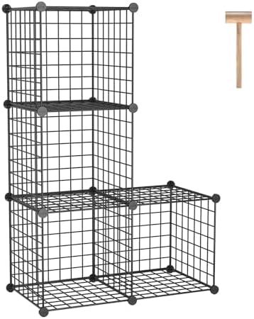 C&AHOME Wire Cube Storage,4-Cube Storage Organizer Metal, Wire Grids, Black by CAHOME
