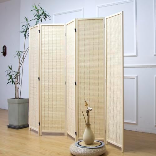 Furnnylane 5 Panel Bamboo Room Divider – 5.6 ft Tall Folding Privacy Screen, Natural Beige Freestanding Room Partition Wall for Home Office (67" x 76.75", 5-Panel) - Image 4