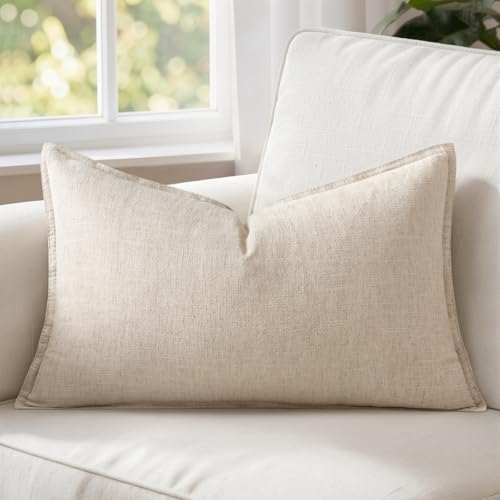 MIULEE Decorative Linen Lumbar Pillow Cover 12x20 Inch Natural Beige by MIULEE