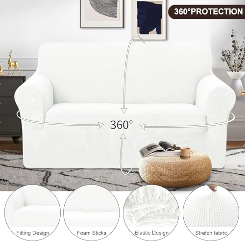 U-NICE HOME Loveseat Cover Stretch Couch Cover Sofa Slipcover, Ivory White - Image 3