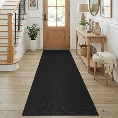 KOZYFLY Black Runners for Hallway 2.5'x8', Washable Runner Rug, Woven Non Slip Kitchen Runner, Braided Entryway Rug, Floor Carpet for Foyer, Bedroom, Hall, Black/Dark Grey by KOZYFLY