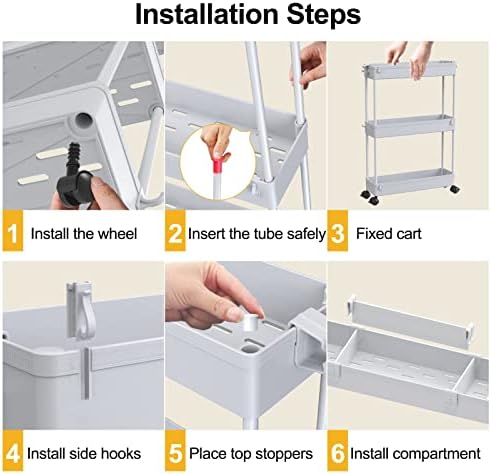 SPACELEAD Slim Storage Cart 4 Tier,Bathroom Organizer Rolling Utility,Mobile Shelving Unit Slide Out for Office, Kitchen, Laundry Room & Narrow Places,Gray - Image 5