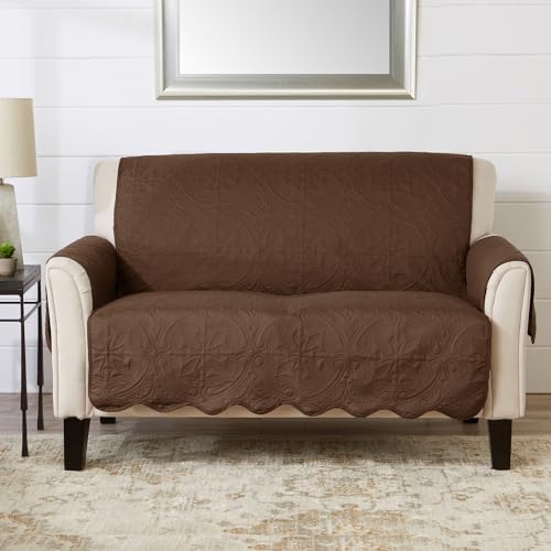 Great Bay Home Reversible Loveseat Cover - Washable Slipcover Furniture Protector with Elastic Straps - Perfect for Kids & Pets - Quilted & Stitched Detail (Chocolate/Taupe) by GreatBayHome
