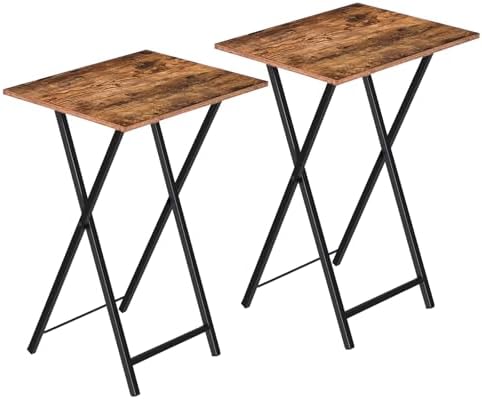 HOOBRO Folding TV Tray Tables, Set of 2 Side Table for Small Space, Industrial Snack Tables for Eating at Couch, Stable Metal Frame, Easy Assembly, Space Saving, Rustic Brown and Black BF25BZ01 by HOOBRO
