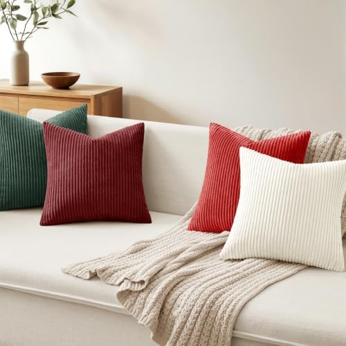MIULEE Corduroy Decorative Throw Pillow Covers Christmas Red White 18x18 - Image 5