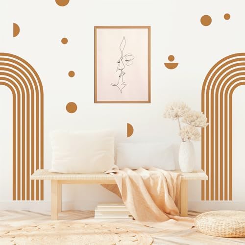 Kazova Brown Arch Wall Decal 2 Sheets Form One Large Arch Peel and Stick Mid Century Modern Abstract Wall Stickers for Living Room Bedroom Office Headboard Decor - Image 6