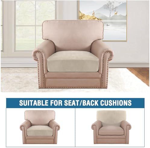 H.VERSAILTEX Velvet Stretch Couch Cushion Cover Plush Cushion Slipcover for Chair Cushion Furniture Protector Seat Cushion Sofa Cover (1 Piece Armchair Cushion Covers, Ivory) - Image 3